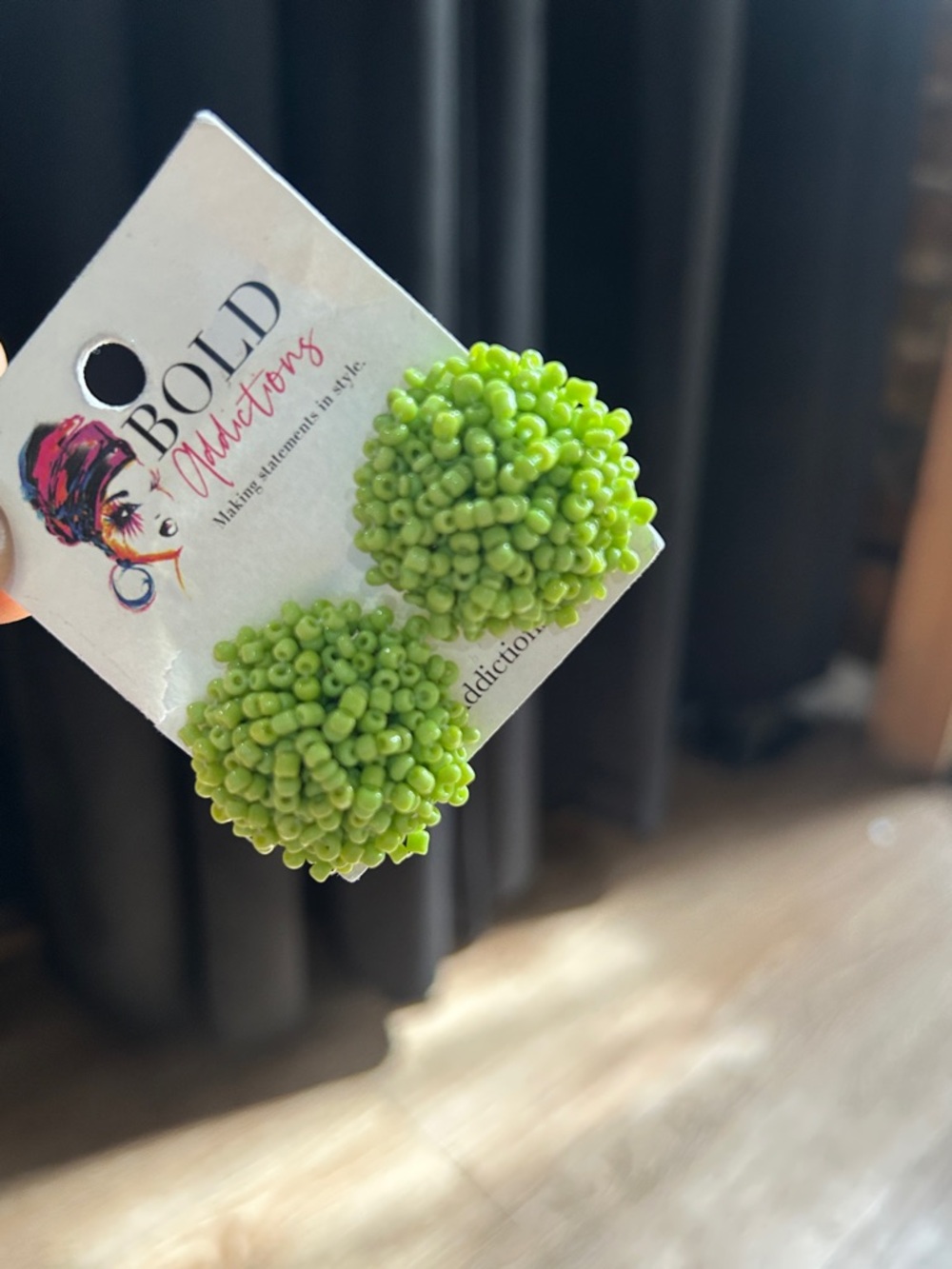 Addiction Lime Green Beaded Cluster Stud Earrings - Picture 2 of 3